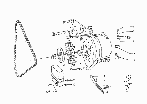 Детали генератора для BMW E9 2.5CS M30 (схема запчастей)