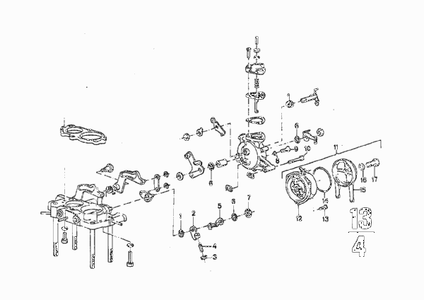 Дроссельная заслонка карбюратора для BMW E9 2800CS M30 (схема запчастей)