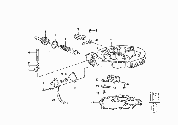 Крышка карбюратора/поршень/поплавок для BMW E9 2.5CS M30 (схема запчастей)