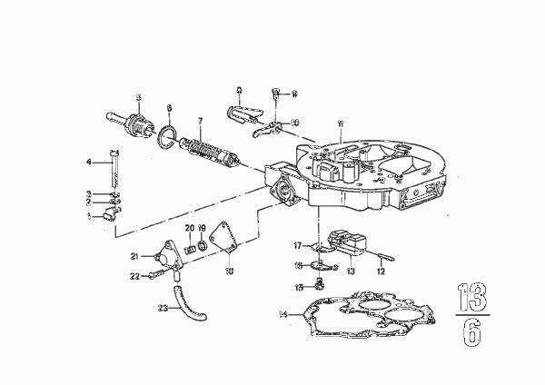 Крышка карбюратора/поршень/поплавок для BMW E9 2800CS M30 (схема запчастей)