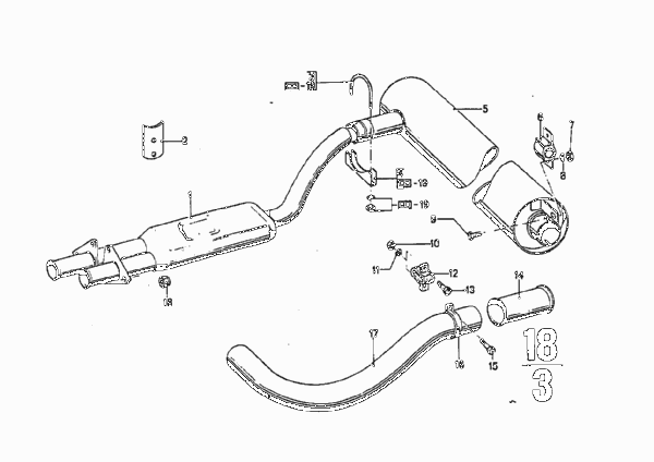 Приемная труба / глушитель для BMW E9 3.0CSiL M30 (схема запчастей)