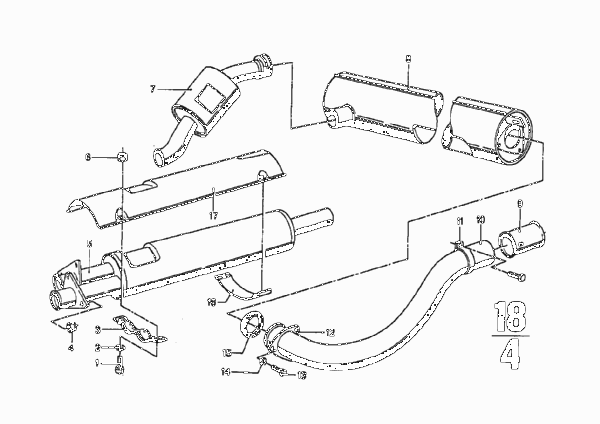 Приемная труба / глушитель для BMW E9 3.0CSi M30 (схема запчастей)