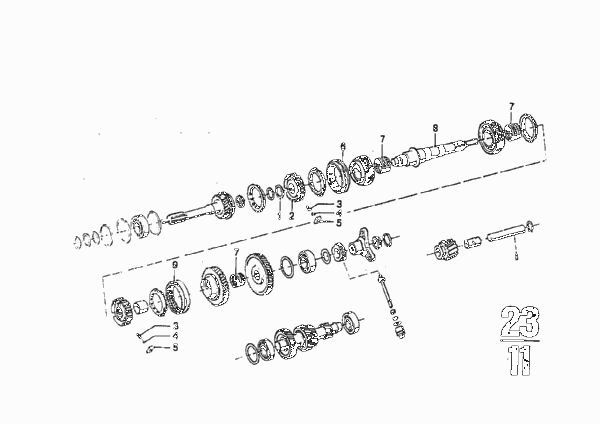 Getrag 262 Детали блока шестерен для BMW E9 3.0CSiL M30 (схема запчастей)