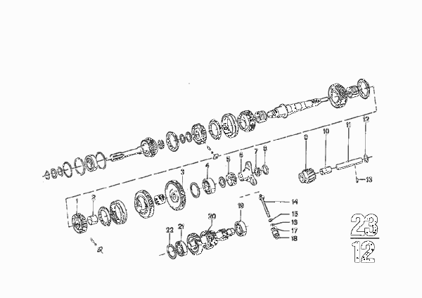 Getrag 262 Детали блока шестерен для BMW E9 3.0CS M30 (схема запчастей)