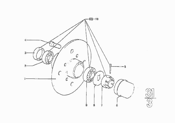 Подшипники ступицы колеса для BMW E9 3.0CS M30 (схема запчастей)