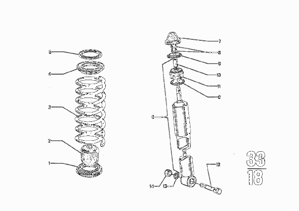 Амортизатор/витая пружина/дополн.элемен. для BMW E9 3.0CSiL M30 (схема запчастей)