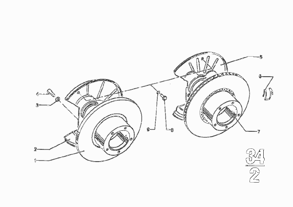 Суппорт торм.мех.перед.колеса/торм.накл. для BMW E9 3.0CSi M30 (схема запчастей)
