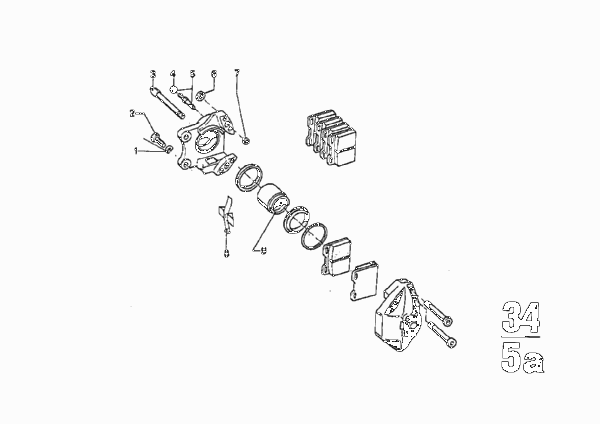Дисковый тормозной механизм задн.колеса для BMW E9 2.5CS M30 (схема запчастей)