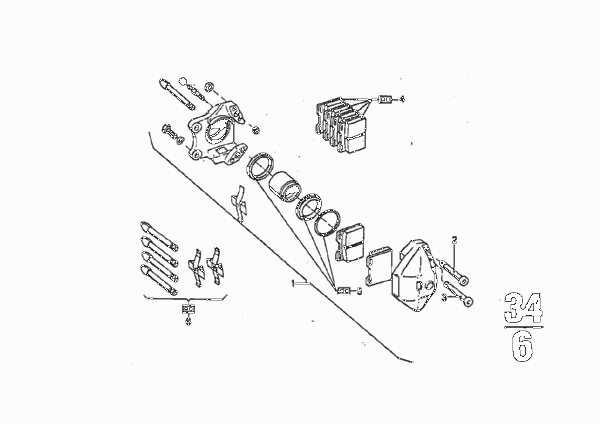 Дисковый тормозной механизм задн.колеса для BMW E9 3.0CSi M30 (схема запчастей)