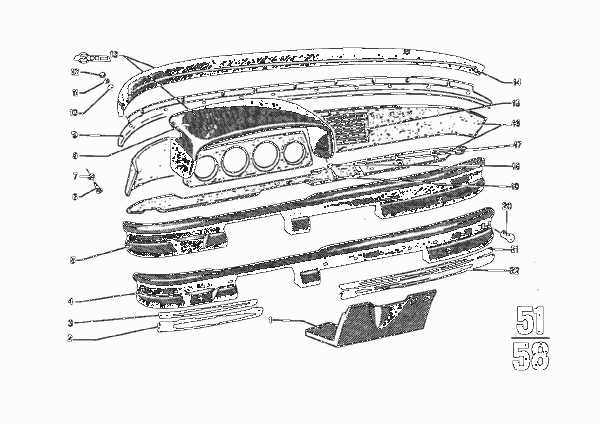 Панель приборов для BMW E9 3.0CS M30 (схема запчастей)