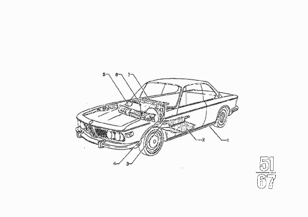 звукоизоляция для BMW E9 3.0CSL M30 (схема запчастей)