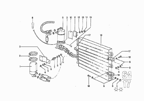 Детали кондиционера для BMW E9 3.0CSi M30 (схема запчастей)
