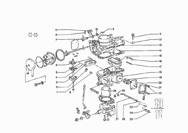 Карбюратор дополнительные элементы для BMW NK 2000C M10 (схема запчастей)