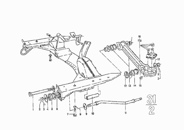 Балка переднего моста/поперечный рычаг для BMW NK 2000CS M10 (схема запчастей)