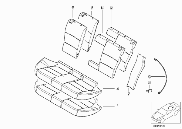 Набивка и обивка задн.сид.,люк в спинке для BMW E36 323i M52 (схема запчастей)