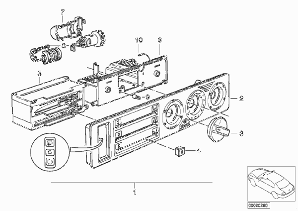 Панель управления кондиционера для BMW E34 518i M43 (схема запчастей)