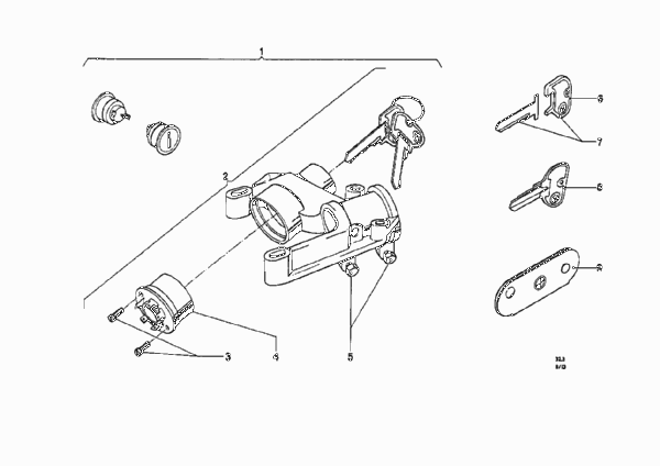Замок вала рул.кол./выключ.заж.и старт. для BMW NK 2000CS M10 (схема запчастей)