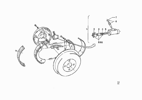 Тормозной механизм заднего колеса для BMW NK 2000tii 4-Zyl (схема запчастей)