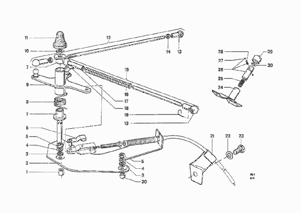 Привод педали акселератора/рычаги и тяги для BMW NK 2000C M10 (схема запчастей)