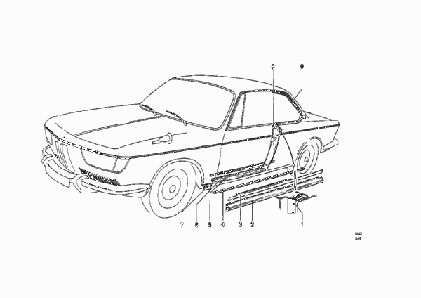 Наружные накладки / декоративные решетки для BMW NK 2000C M10 (схема запчастей)