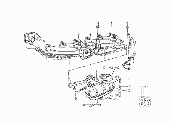 Водяные шланги системы охлаждения для BMW E9 3.0CSL M30 (схема запчастей)
