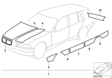 Наклейки на полиц,пож.а/м, скорой помощи для BMW E36 320i M52 (схема запасных частей)