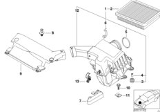 Глушитель шума всасыв./сменн.эл.фильтра для BMW E46 320i M52 (схема запасных частей)