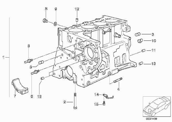 Блок-картер двигателя для BMW E39 520d M47 (схема запчастей)