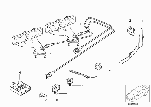 Лямбда-зонд/дополнительные элементы для BMW E39 520i M52 (схема запчастей)