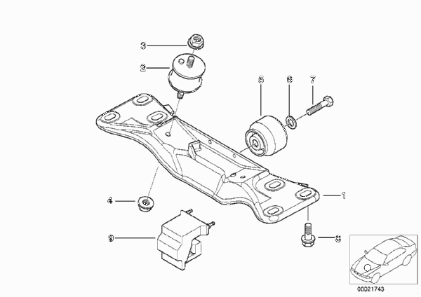 Крепление коробки передач/МКПП для BMW E39 540i M62 (схема запчастей)