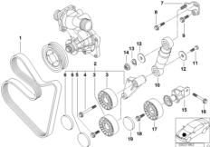 Ременный привод водяной помпы/генератора для BMW E38 740i M62 (схема запасных частей)
