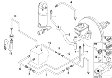 Трубопровод тормоз.привода Пд с ASC/DSC для BMW E38 L7 M73N (схема запасных частей)