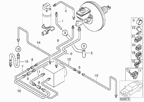 Трубопровод тормоз.привода Пд с ASC/DSC для BMW E38 728i M52 (схема запчастей)