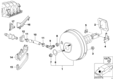 Вакуумный усилитель тормозов для BMW E38 L7 M73N (схема запасных частей)