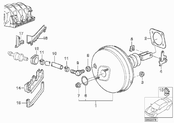 Вакуумный усилитель тормозов для BMW E38 750iLS M73N (схема запчастей)