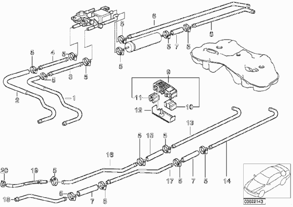 Топливопровод/ элементы крепления для BMW E38 L7 M73N (схема запчастей)