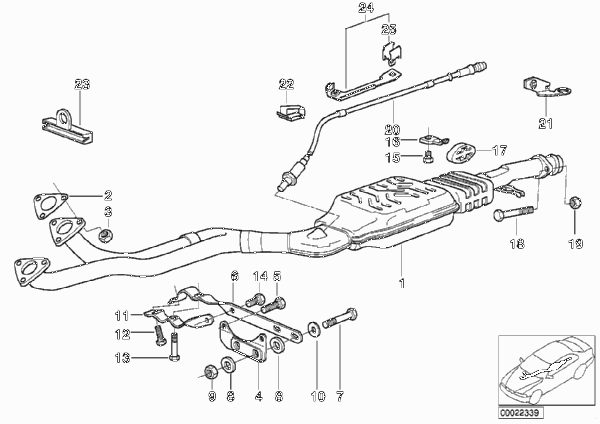 Катализатор/передний доп.глушитель для BMW E36 320i M52 (схема запчастей)