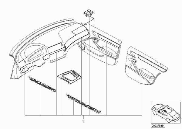 Дооснащение планками Interieur mattchrom для BMW E46 330xi M54 (схема запчастей)