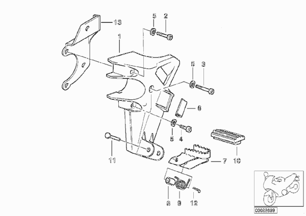 Планка упора для ног/упор для ног Пд для BMW 259E R 1100 GS 94 (0404,0409) 0 (схема запчастей)
