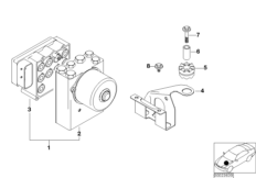 Гидроагрегат ASC/ЭБУ/кронштейн для BMW E36 318ti M44 (схема запасных частей)