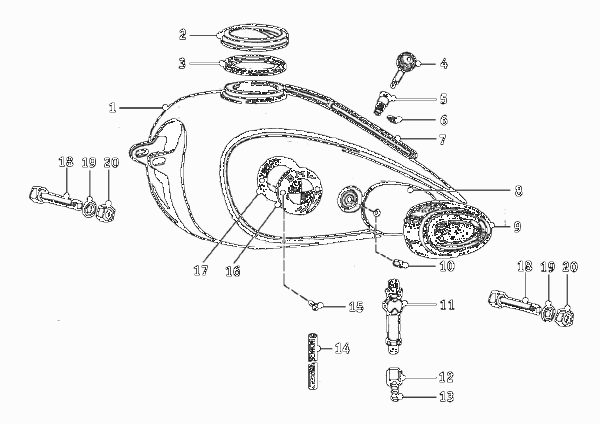 топливный бак для BMW T24 R24 0 (схема запчастей)