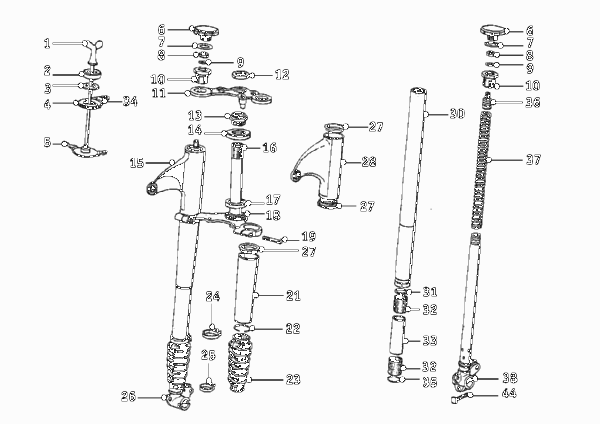 Телескопическая вилка для MOTO T25 R25/2 0 (схема запчастей)