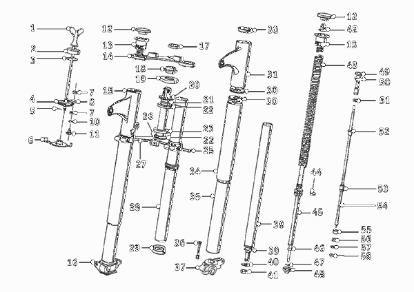 Телескопическая вилка для MOTO T25 R25/3 0 (схема запчастей)