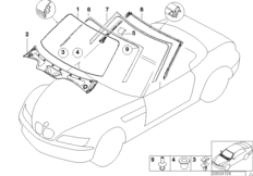 Остекление, дополнительные элементы для BMW Z3 Z3 1.9 M43 (схема запасных частей)