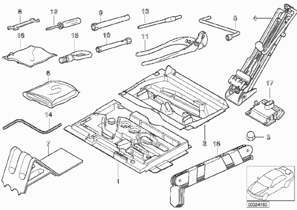 Бортовой инструмент/ домкрат для BMW Z3 Z3 M3.2 S50 (схема запчастей)