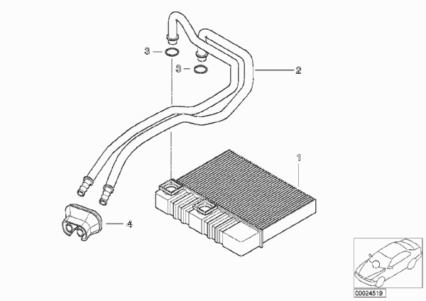 Нагревательный элемент кондиционера для BMW E46 323Ci M52 (схема запчастей)