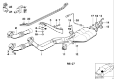 Система выпуска ОГ с катализатором для BMW E32 730i M30 (схема запасных частей)