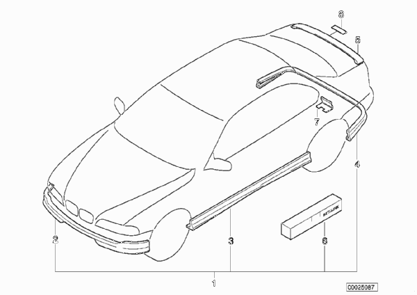 Аэродинамический комплект для BMW E39 528i M52 (схема запчастей)