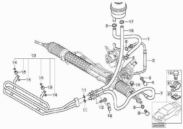 Маслопроводы гидроусилителя рул.управл. для BMW E36 325tds M51 (схема запчастей)