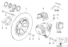 Тормозной механизм перед.колеса 1-й диск для MOTO 2472 R 65 RT SF 0 (схема запасных частей)